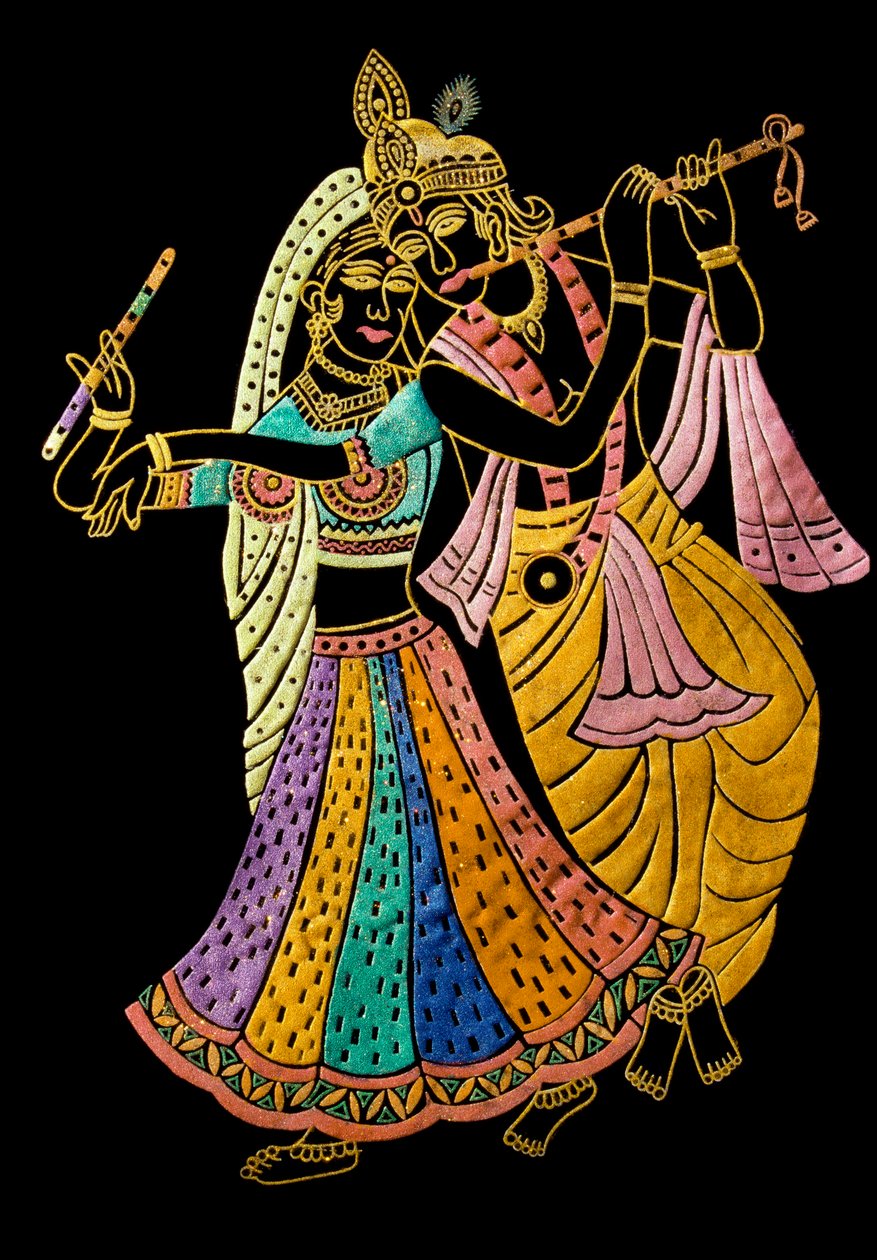 Miniaturowy obraz Radha Krishna na aksamicie autorstwa School Indian