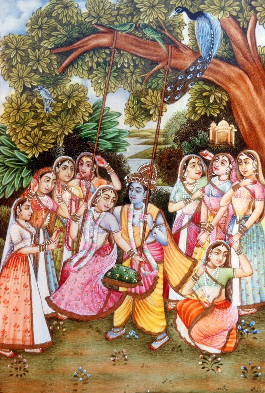 Miniaturowe obrazy Radha Krishna autorstwa School Indian