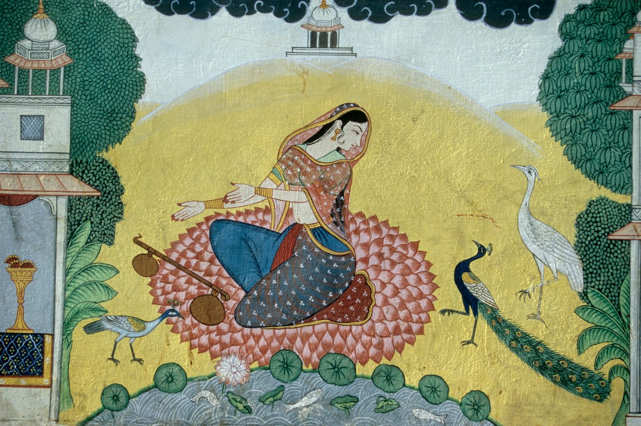 Kobieta z miniaturowym obrazem Rudra Veena, Indie autorstwa School Indian