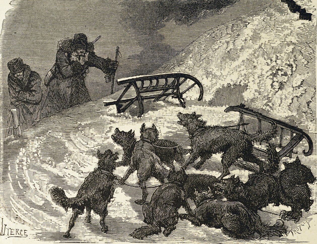 Syberia. Sanie przewrócone, rosyjski artysta (Grawerowanie), autorstwa School Russian