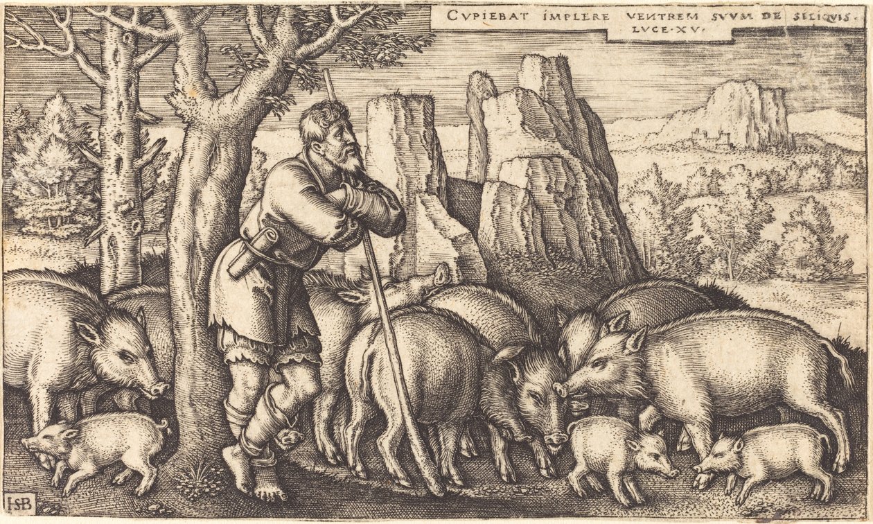 Syn marnotrawny ze świniami autorstwa Sebald Beham