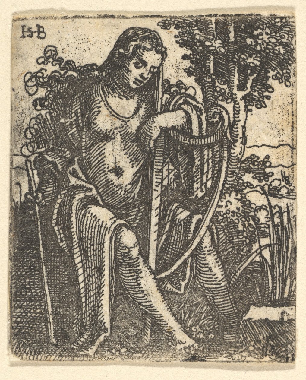 Kobieta z harfą, 1520-25. autorstwa Sebald Beham