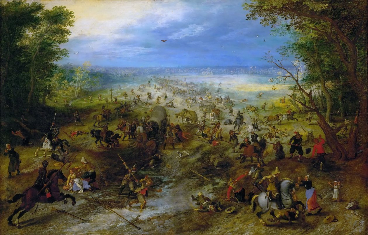 Atak na wagon wozu, c. 1612 autorstwa Sebastiaen Vrancx