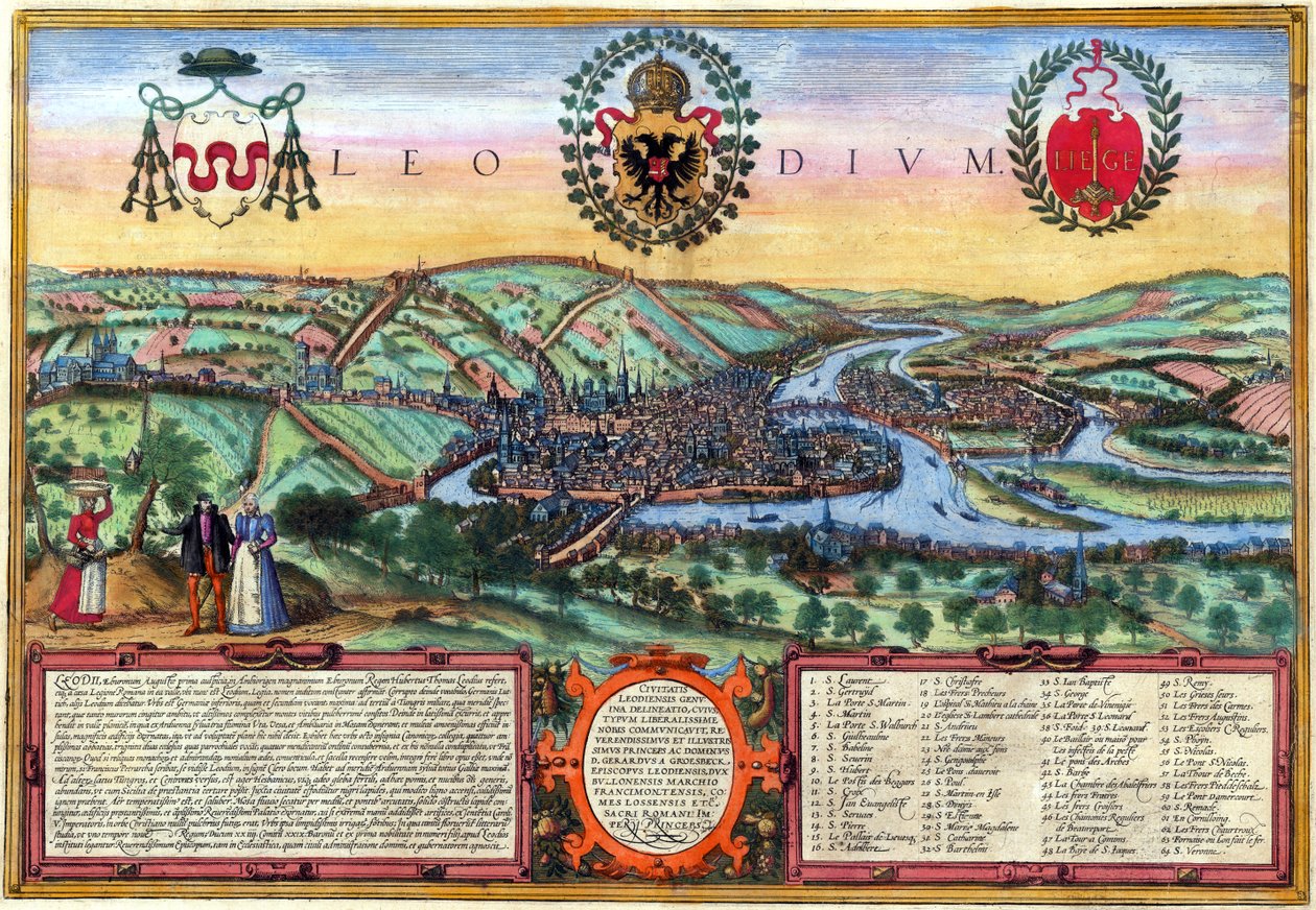 Szczegółowy widok Liège z legendą. autorstwa Sebastian Munster