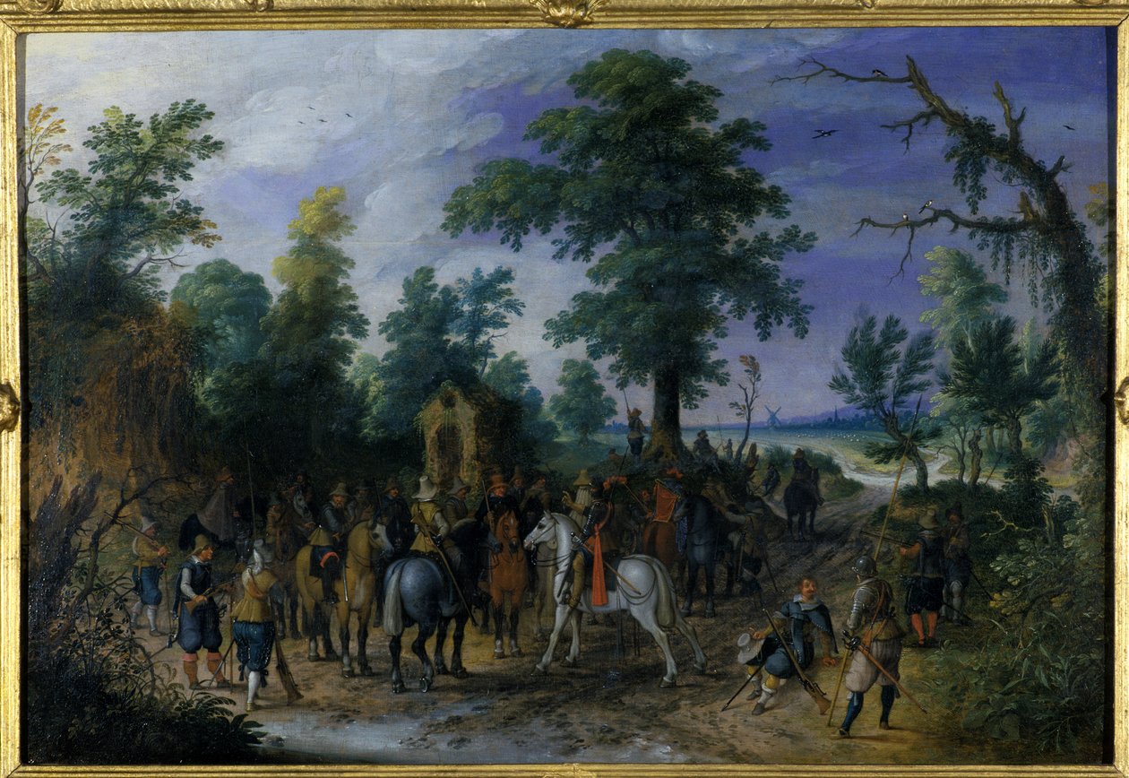 Kawaleria i piechota przed kaplicą, przed 1610 autorstwa Sebastian Vrancx