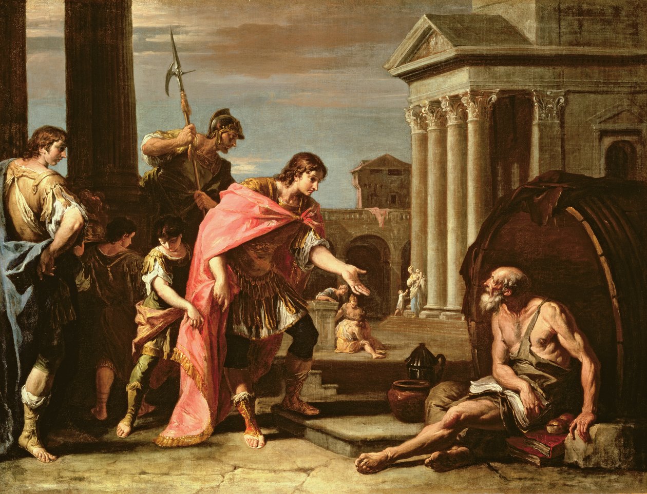 Aleksander Wielki (356-23 pne) Z wizytą u Diogenesa (ok. 410-320 pne) w Atenach autorstwa Sebastiano Ricci