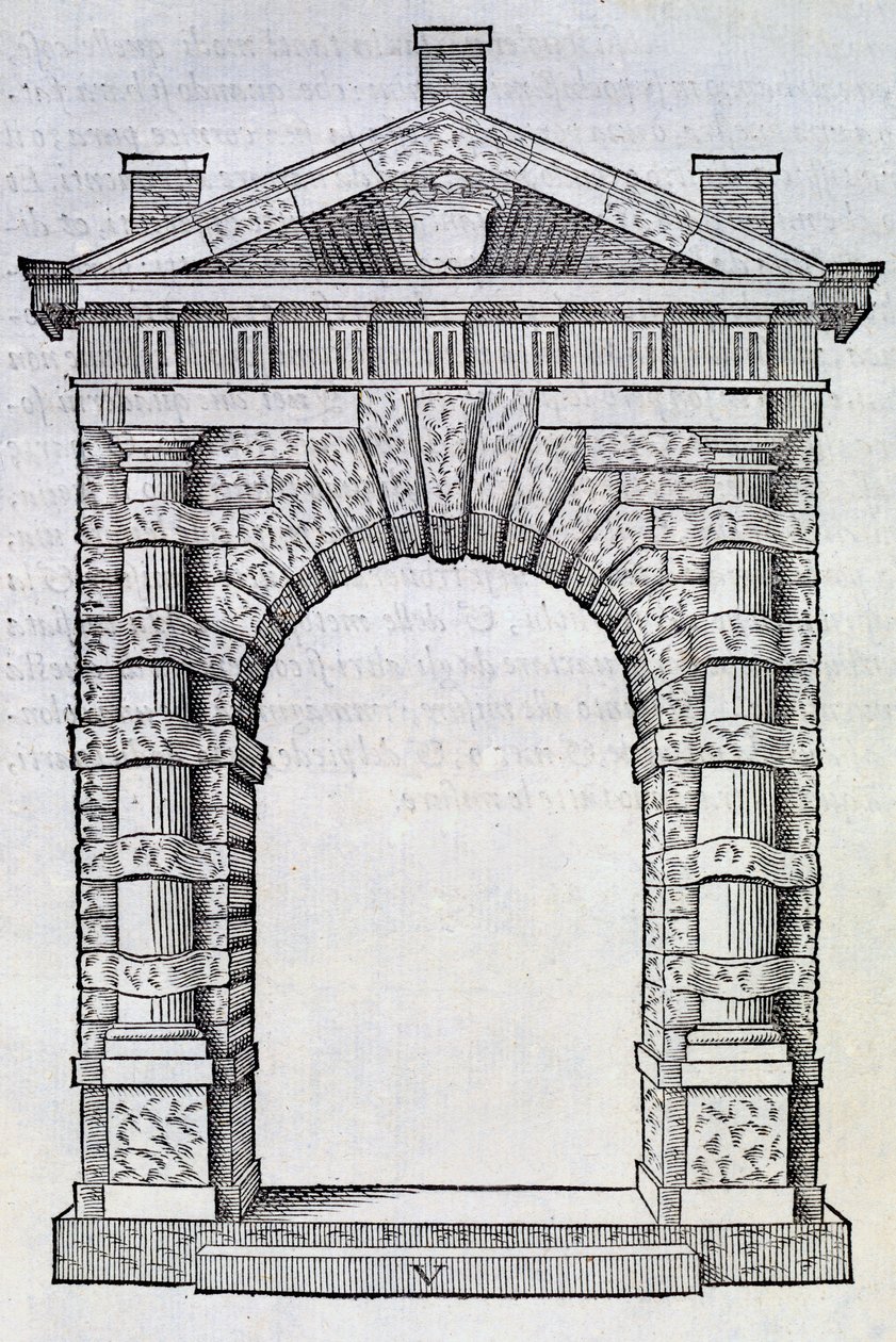 Podwójne drzwi ze splecionymi pojedynczymi kolumnami, z „Libro Extraordinario”, 1565 autorstwa Sebastiano Serlio