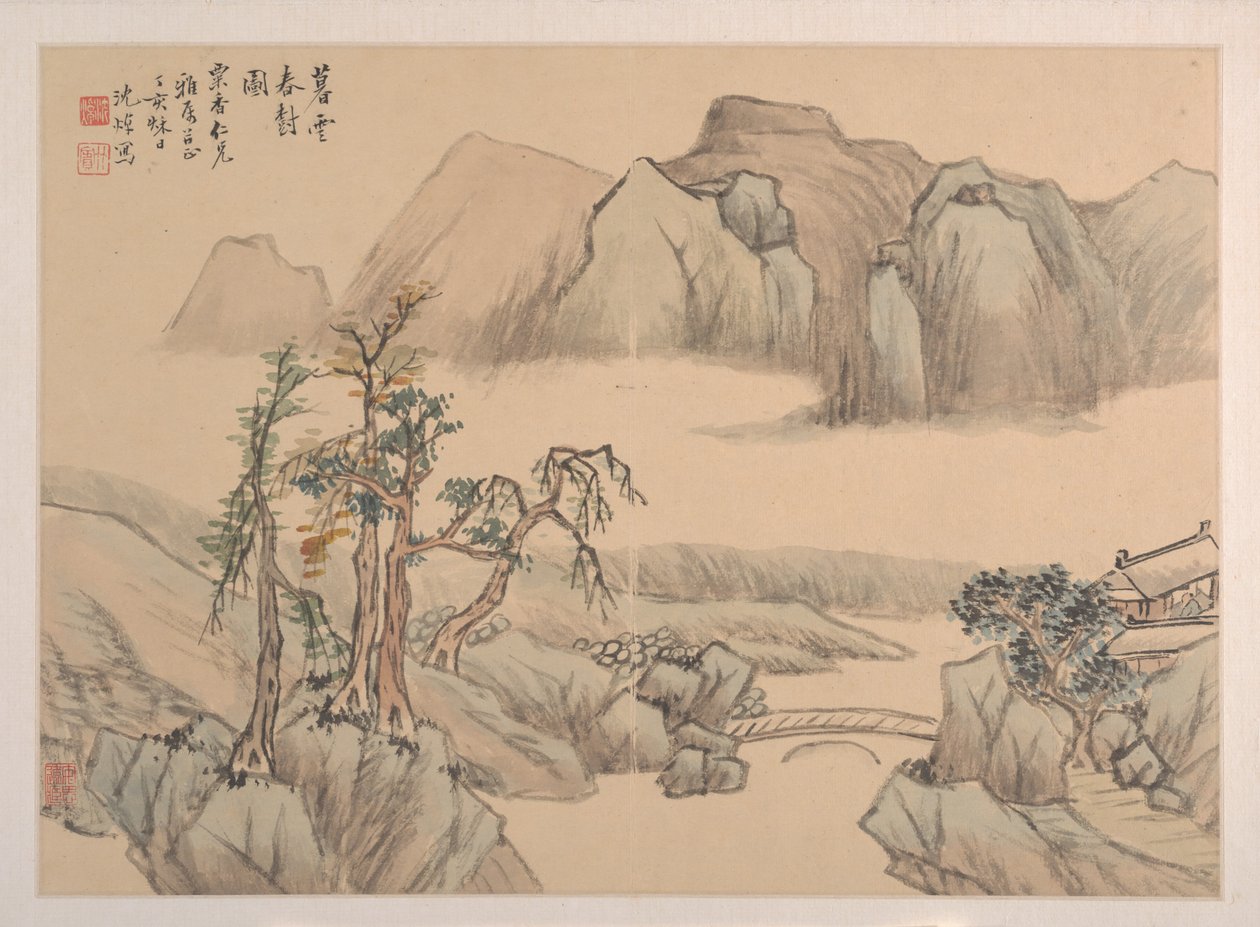 Krajobraz, datowany na 1827 rok. autorstwa Shen Zhuo