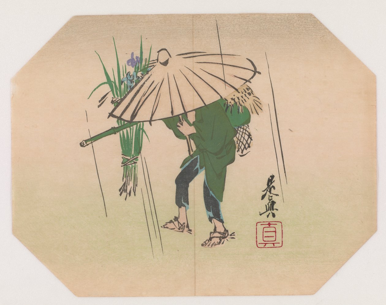 A Fan Print Design (kolorowa odbitka w technice woodblock) autorstwa Shibata Zeshin