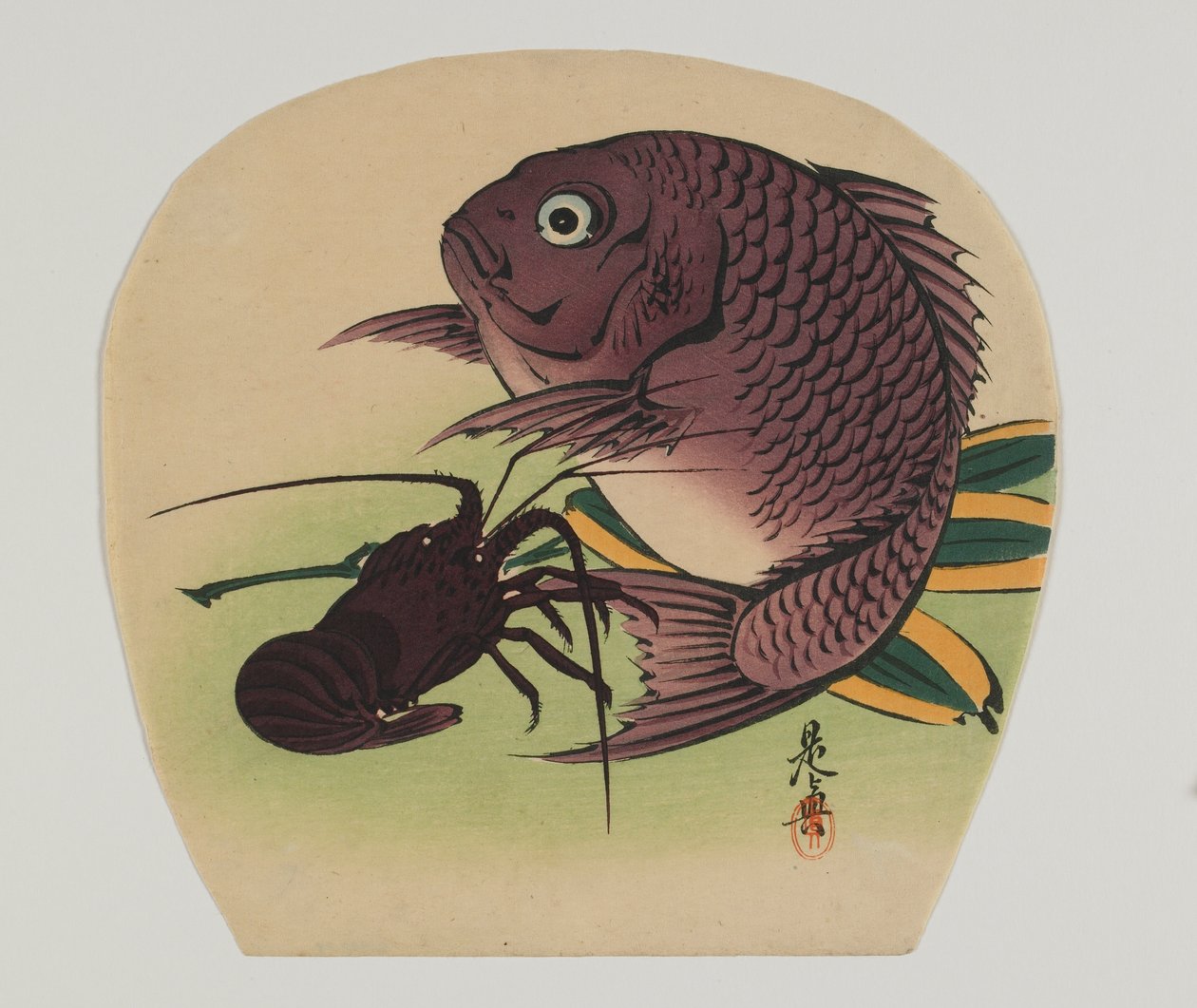 Druk dla uchiwa; karp i homar, epoka Meiji, koniec XIX wieku; autorstwa Shibata Zeshin