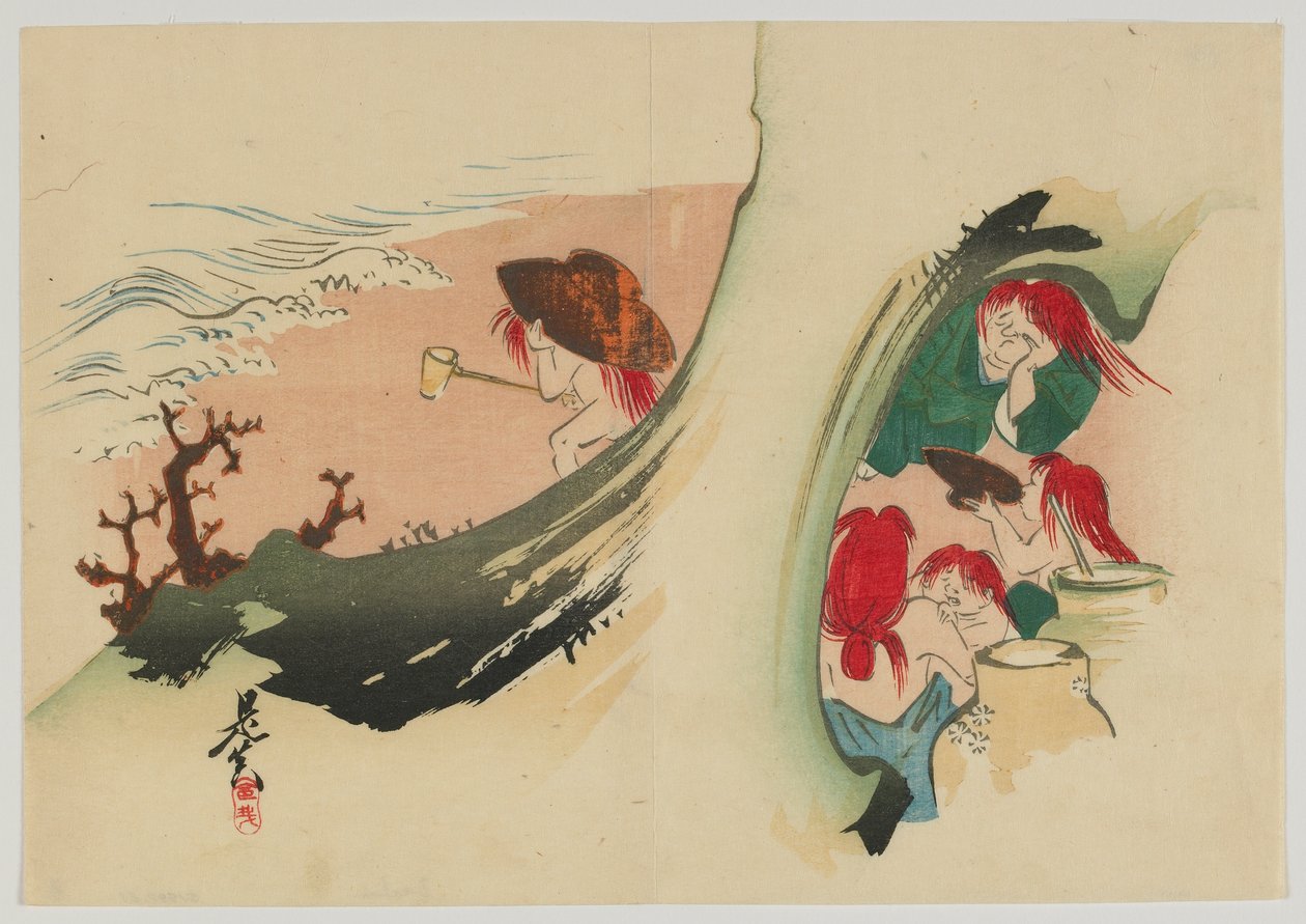 Shojo, era Meiji, koniec XIX wieku (kolorowy drzeworyt) autorstwa Shibata Zeshin
