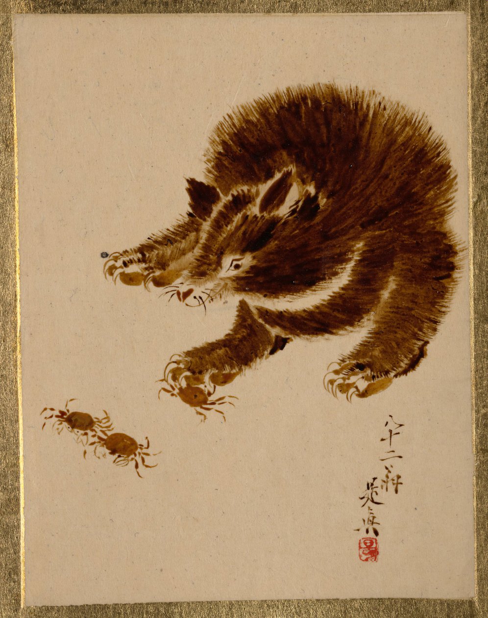 Niedźwiedź i kraby. autorstwa Shibata Zeshin