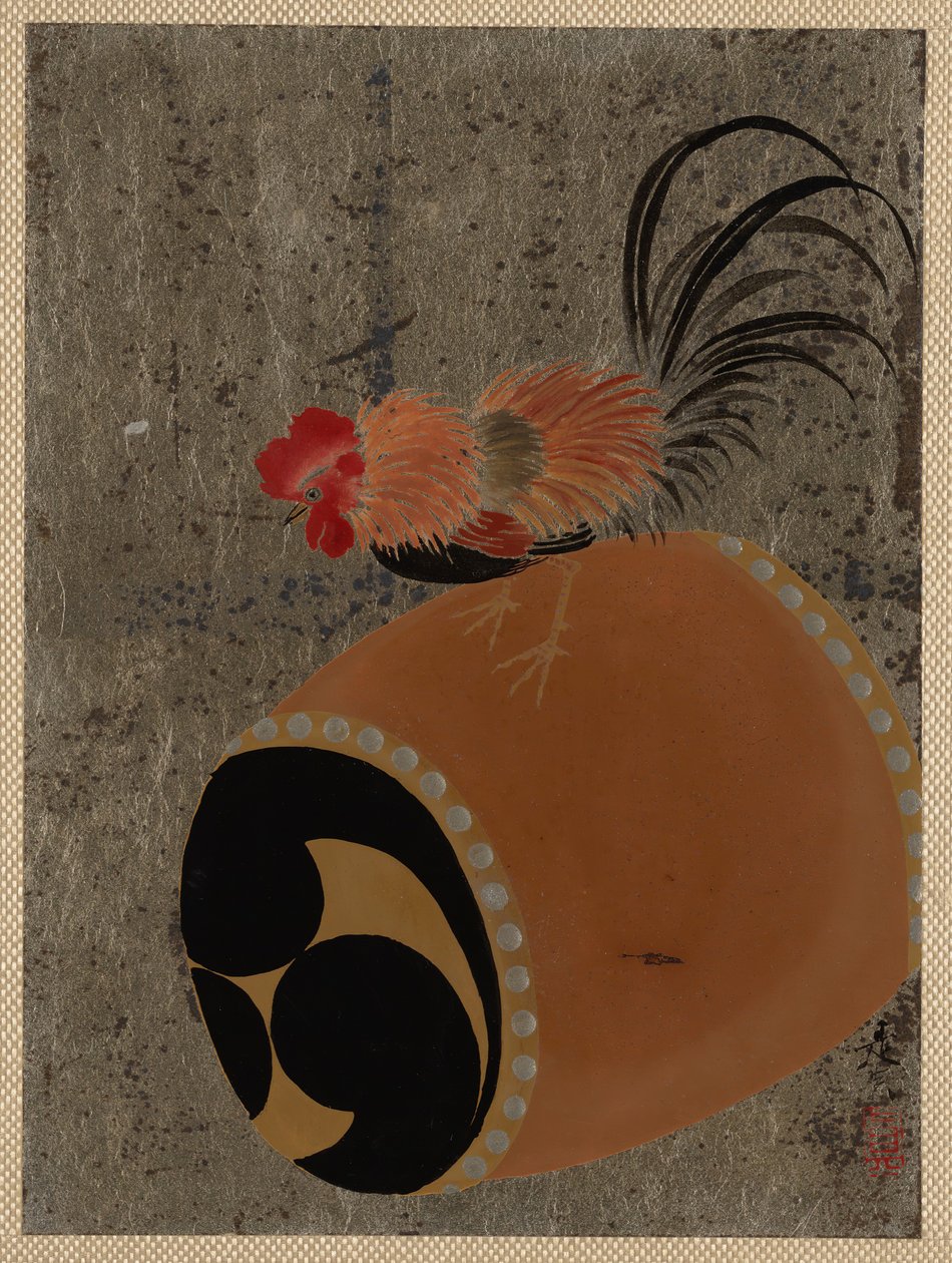 Kogut na bębnie, 1882. autorstwa Shibata Zeshin