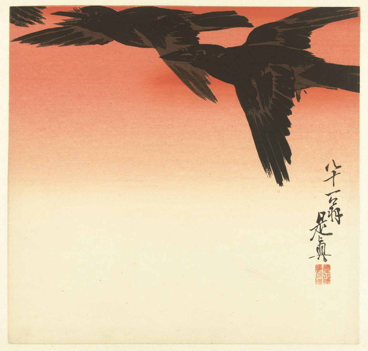 Wrony na tle czerwonego nieba autorstwa Shibata Zeshin