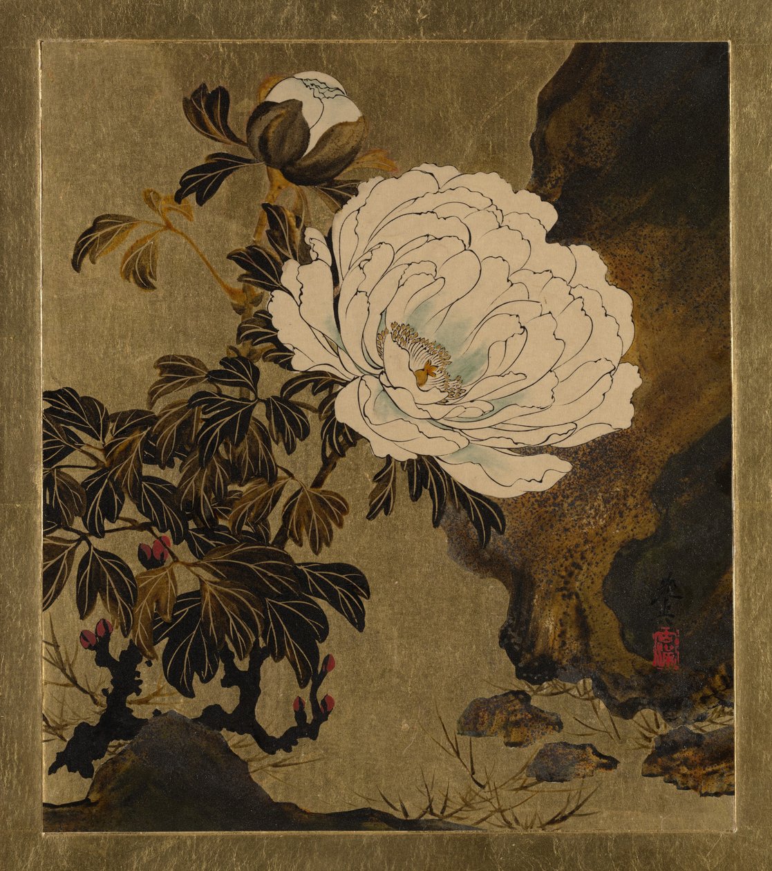 Obrazy lakierowane o różnej tematyce: piwonie, 1882. autorstwa Shibata Zeshin