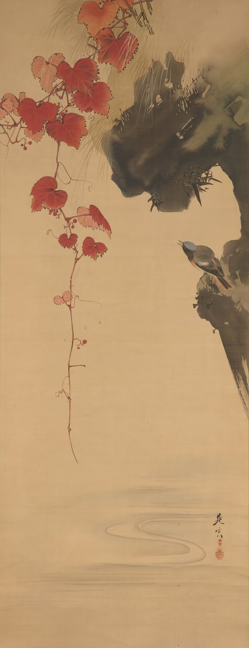 Liście i Ptak, XIX wiek. autorstwa Shibata Zeshin
