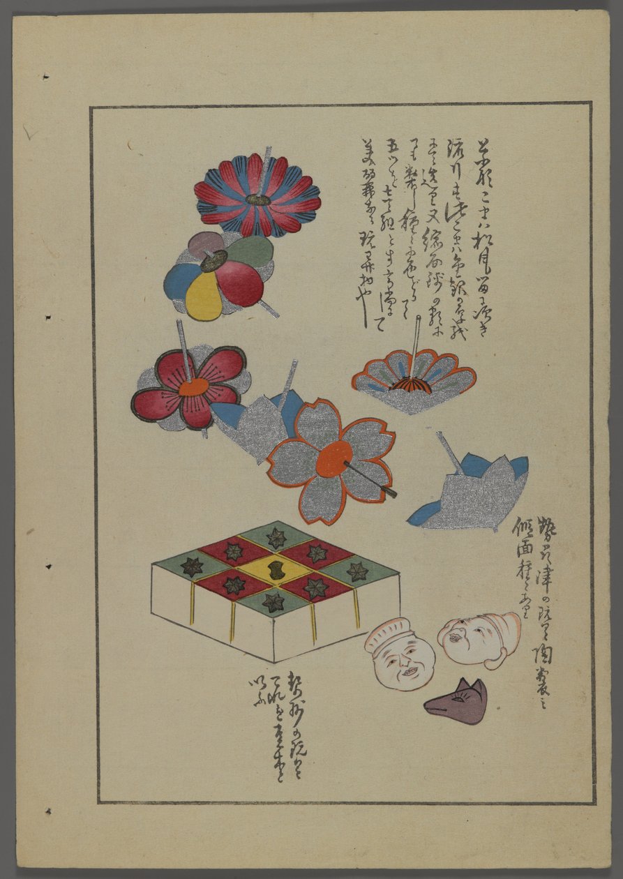 Japońskie zabawki z Unai no tomo (Przyjaciół dzieci) Shimizu Seifu, 1891-1923. Kwiaty, klocki, głowy zwierząt i ludzi. autorstwa Shimizu Seifu