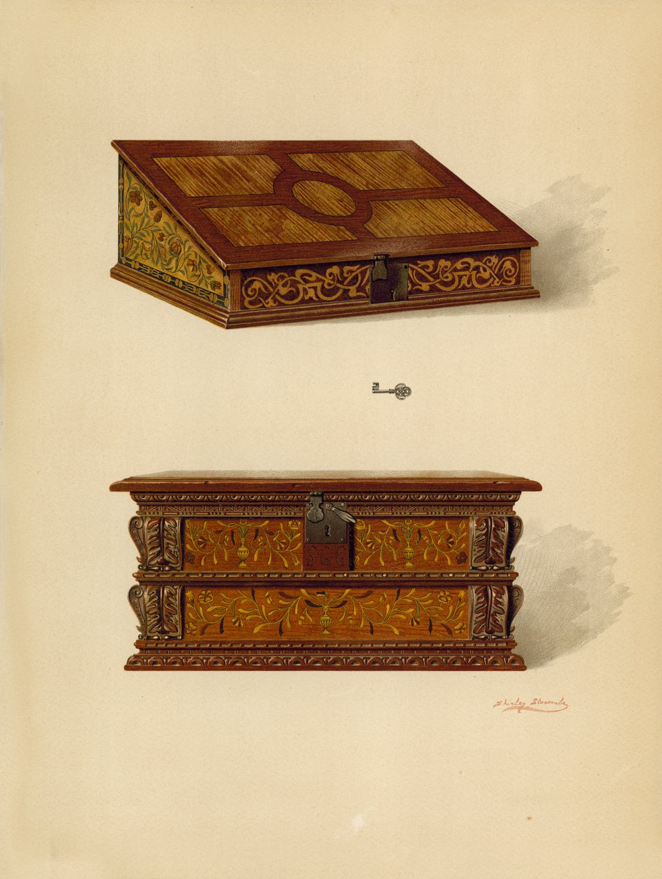 Oak Inkrustowane Pudełko, własność Edwarda Quiltera; Oak Inkrustowane Pudełko, własność Edwarda Quiltera (chromolitho) autorstwa Shirley Charles Llewellyn Slocombe