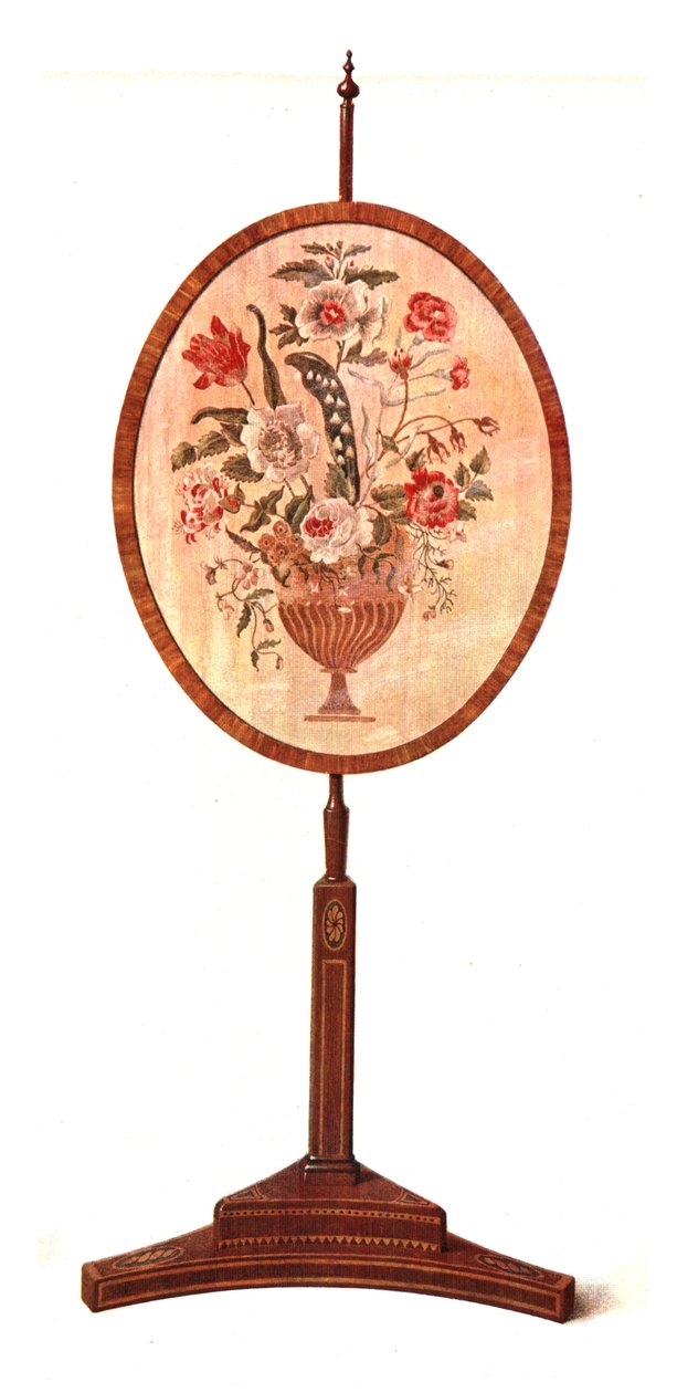 Inkrustowany mahoniowy parawan słupowy, 1908 r. autorstwa Shirley Charles Llewellyn Slocombe