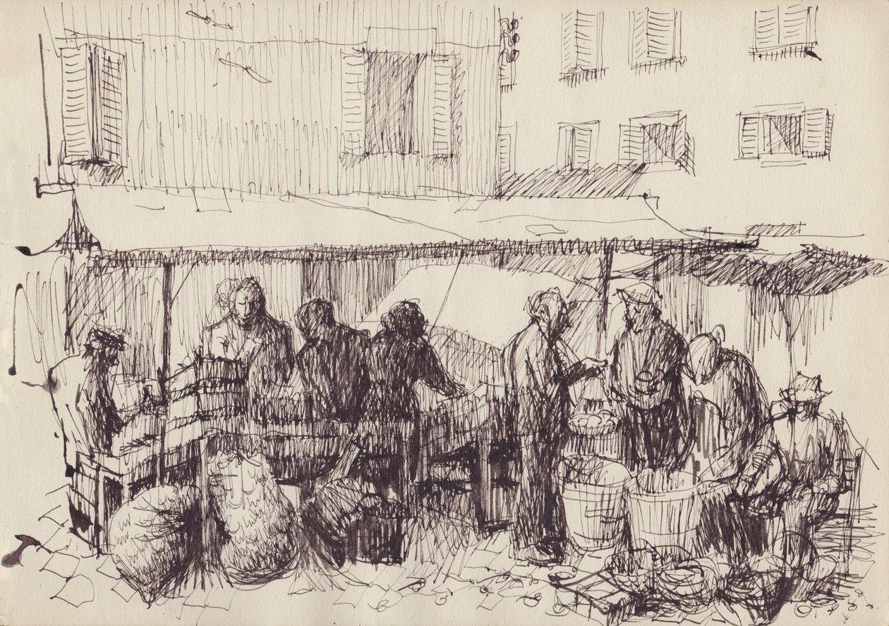 Scena targowa, Włochy, ok. 1950. autorstwa Shirley Markham