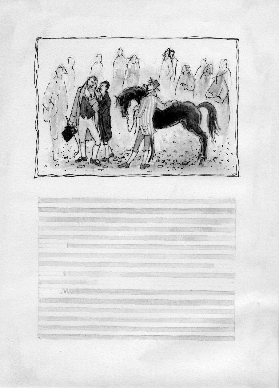 Mężczyźni z koniem, 1952. autorstwa Shirley Markham