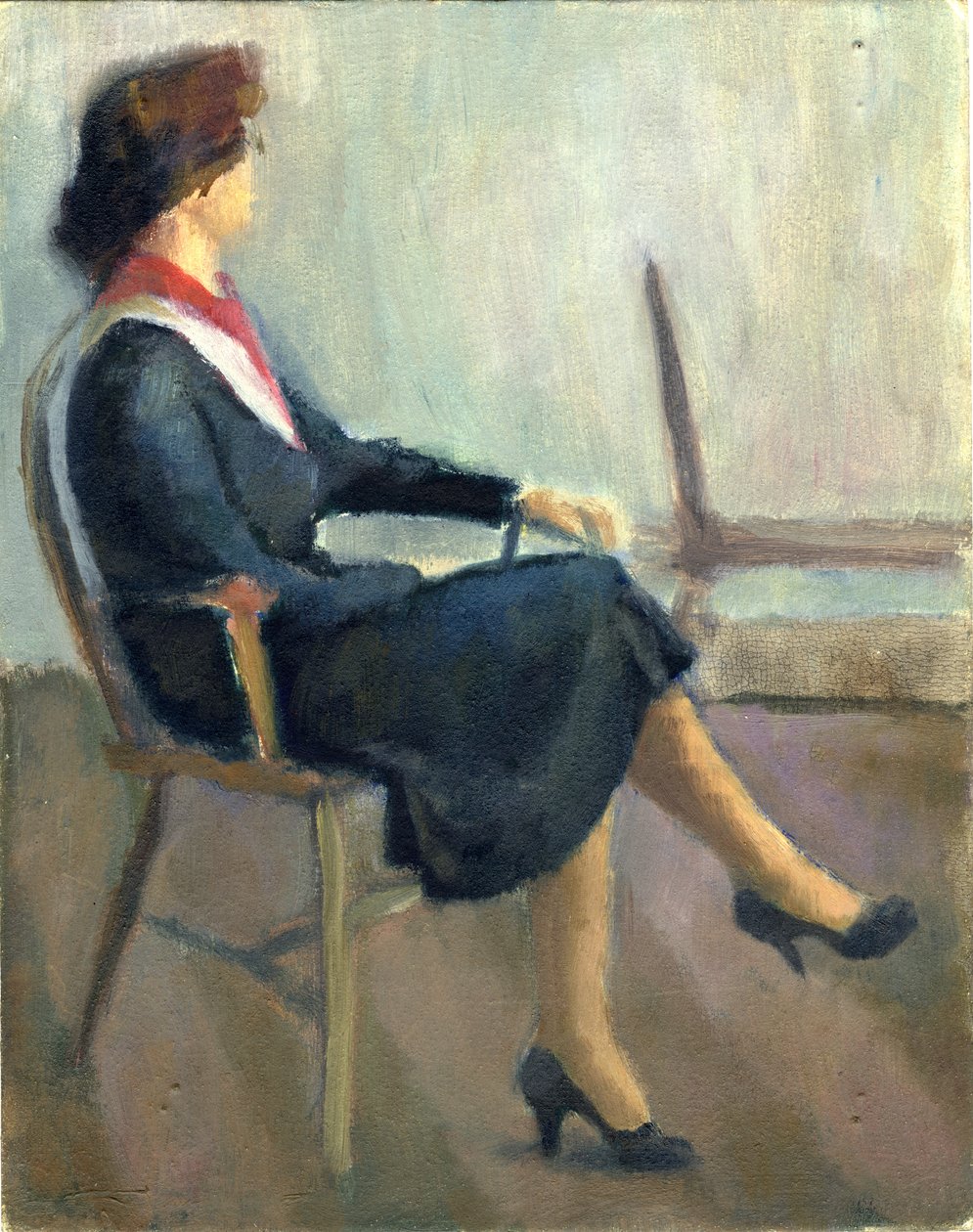 Siedząca kobieta w granatowym kolorze, 1952. autorstwa Shirley Markham