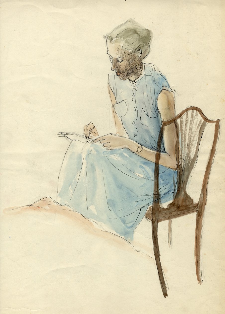 Siedząca kobieta pisząca, 1952. autorstwa Shirley Markham
