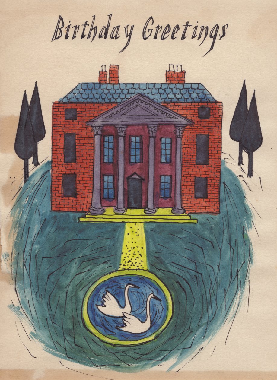 Reprezentacyjny dom, kartka urodzinowa, 1952 r. autorstwa Shirley Markham