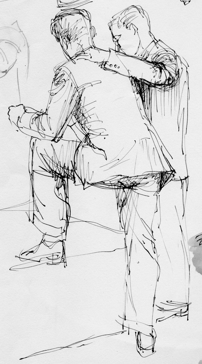 Dwóch mężczyzn stojących, 1953. autorstwa Shirley Markham
