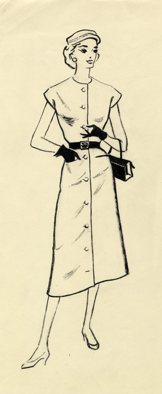 Kobieta w sukience z paskiem, ok. 1950. autorstwa Shirley Markham