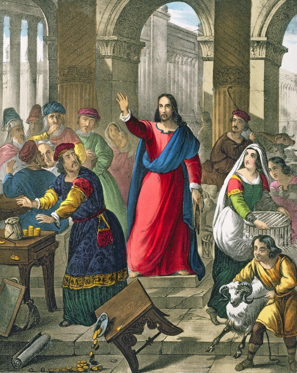 Chrystus oczyszcza świątynię, z biblii wydrukowanej przez Edwarda Govera, 1870 autorstwa Siegfried Detler Bendixen