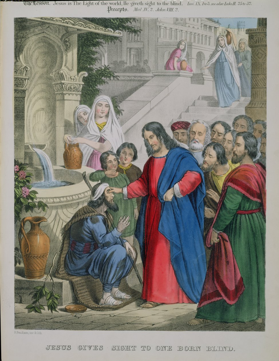 Jezus daje wzrok niewidomemu od urodzenia, z Biblii wydrukowanej przez Edwarda Govera, lata 70. XIX wieku autorstwa Siegfried Detler Bendixen