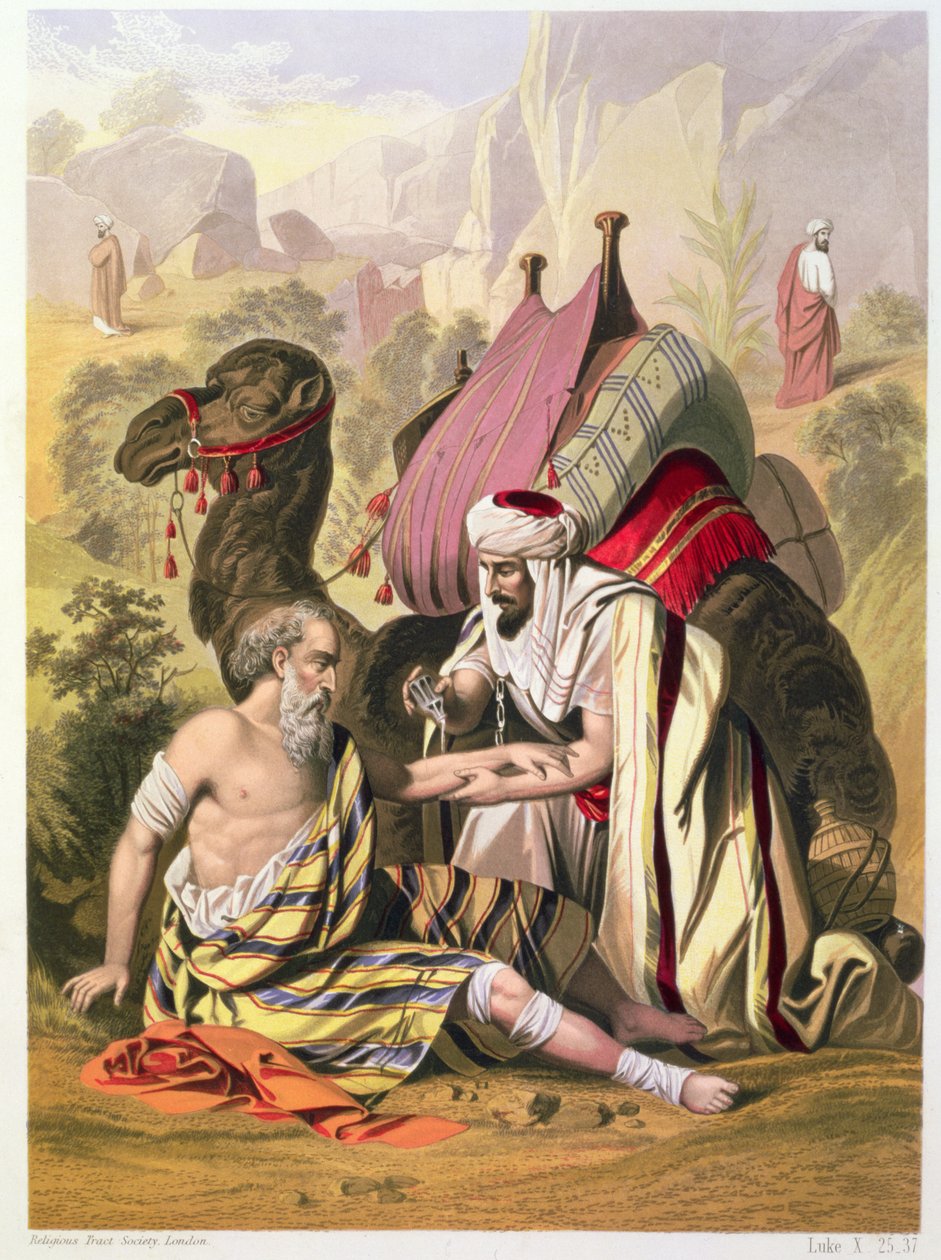 Dobry Samarytanin, z Biblii wydrukowanej przez Edwarda Govera, 1870 autorstwa Siegfried Detler Bendixen