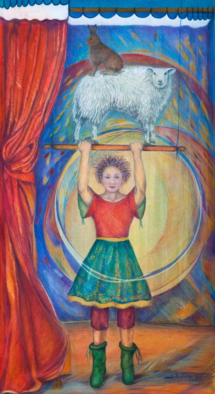 Akrobaci, 2013 (akwarela i pastel) autorstwa Silvia Pastore
