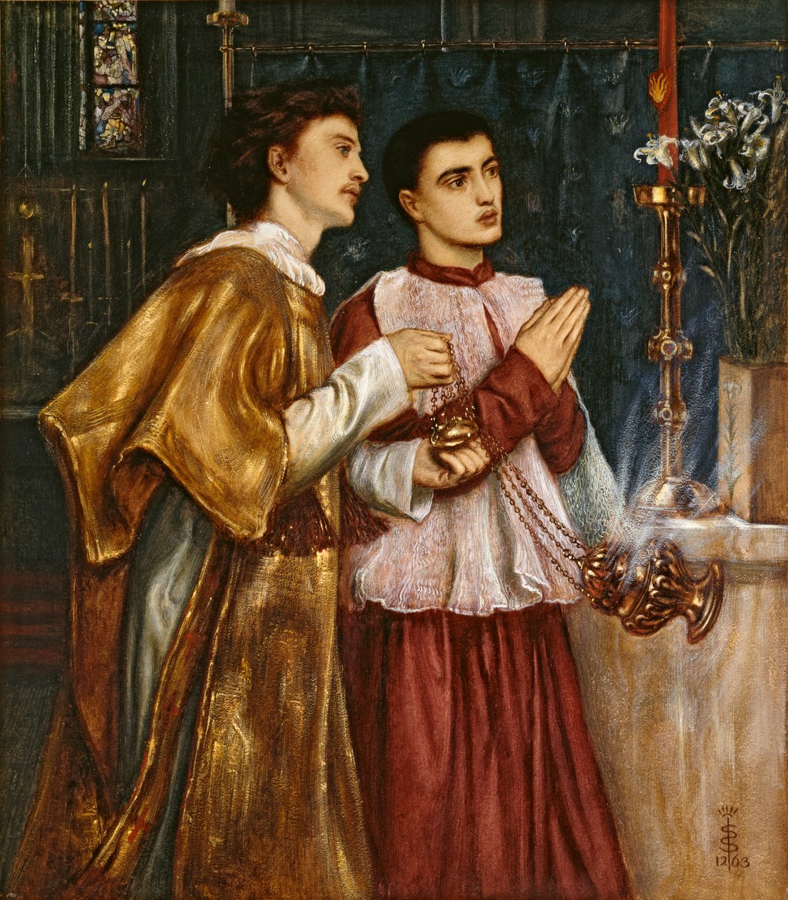 Dwaj akolici okadzają: Pięćdziesiątnica, 1863 r. autorstwa Simeon Solomon