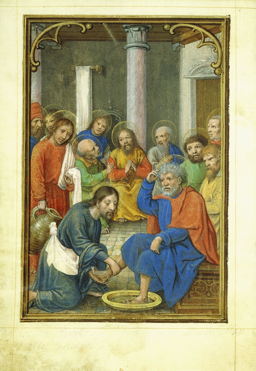 Chrystus myjący stopy Piotra, 1520 r. autorstwa Simon Bening