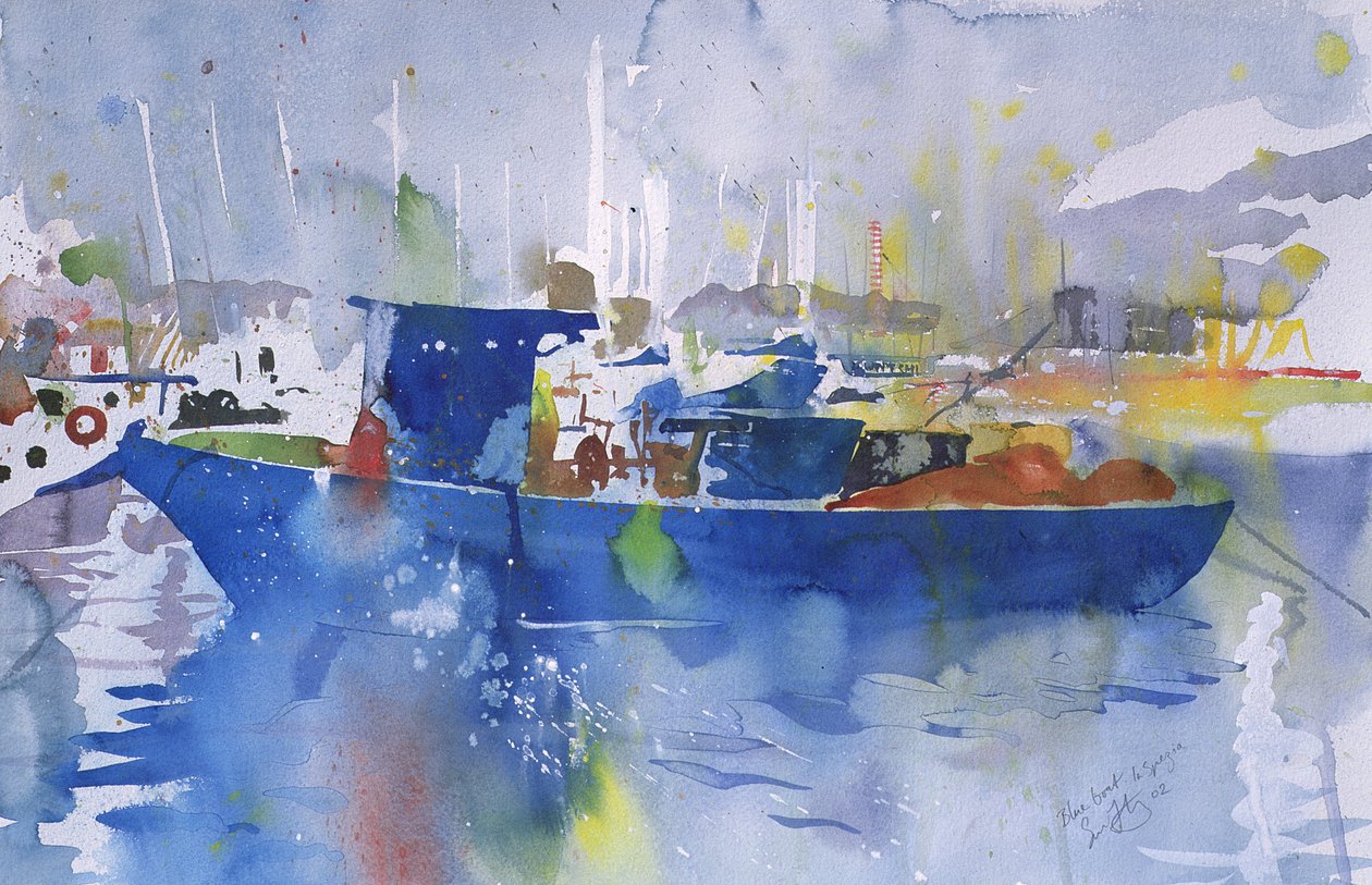 Niebieska łódź La spezia, Włochy, 2002 (akwarela) autorstwa Simon Fletcher