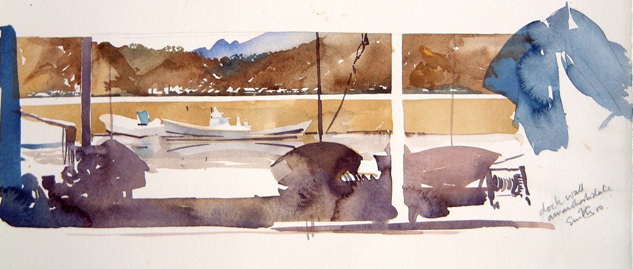 Dock Wall Amanohashidate, 2000 (akwarela) autorstwa Simon Fletcher
