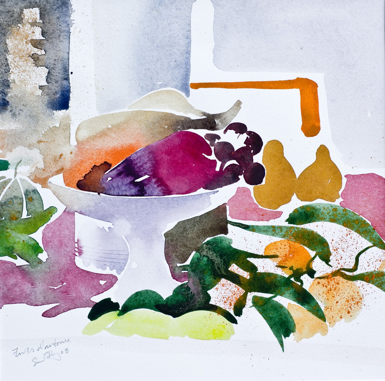 Jesienne owoce (akwarela na papierze) autorstwa Simon Fletcher