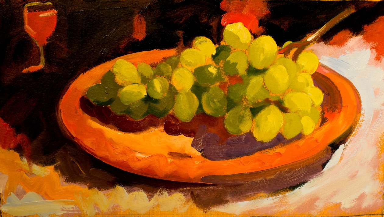 Winogrona II, 2016 (olej na karcie) autorstwa Simon Fletcher