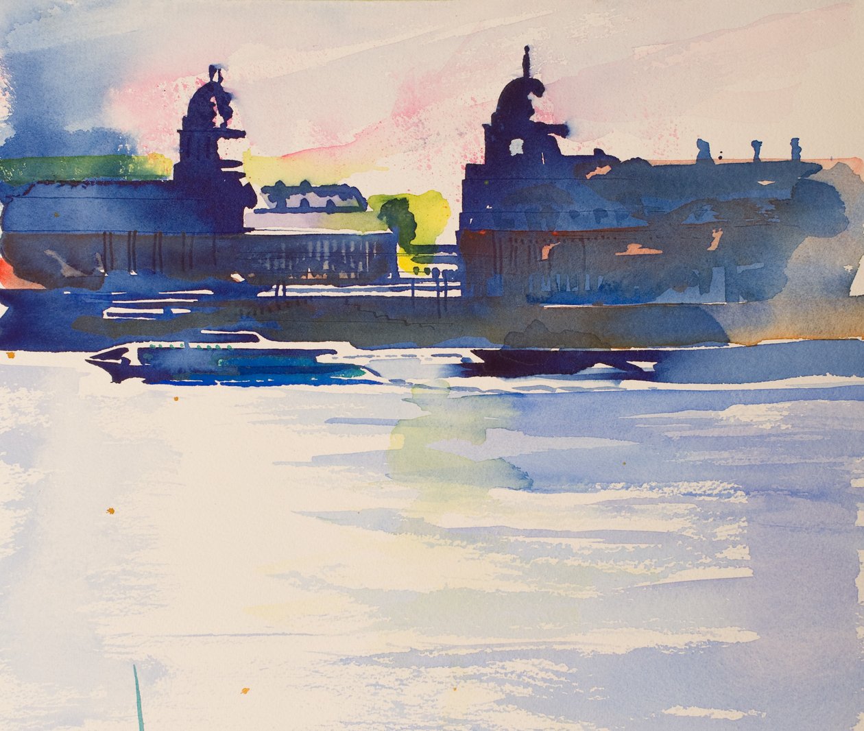 Greenwich z Isle of Dogs, 2016 (akwarela) autorstwa Simon Fletcher