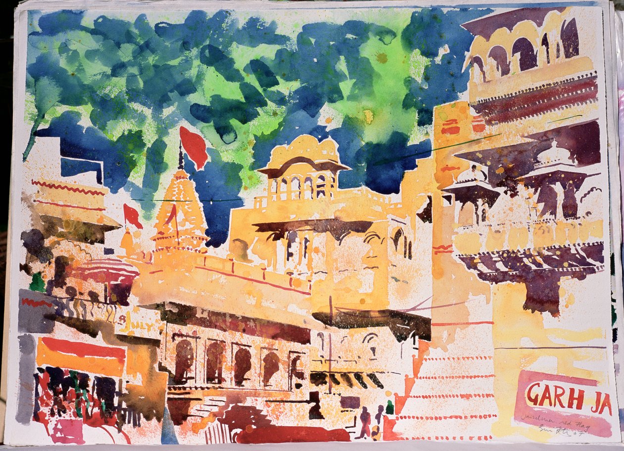 Czerwona flaga Jaiselmer, 2007 (akwarela na papierze) autorstwa Simon Fletcher