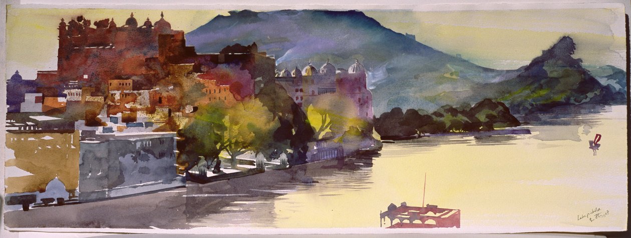 Jezioro Pichola, 2007 (akwarela na papierze) autorstwa Simon Fletcher