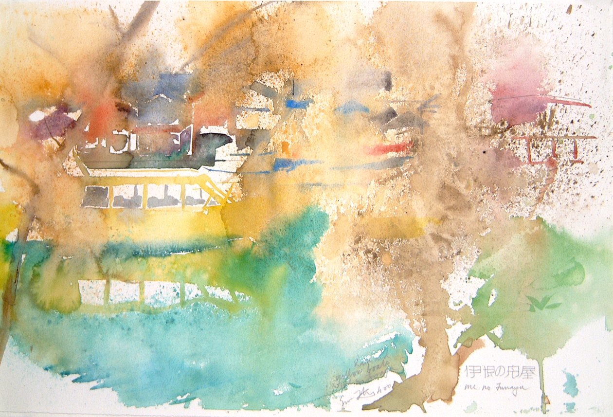 Deszcz i żółte łodzie, 2000 (akwarela) autorstwa Simon Fletcher