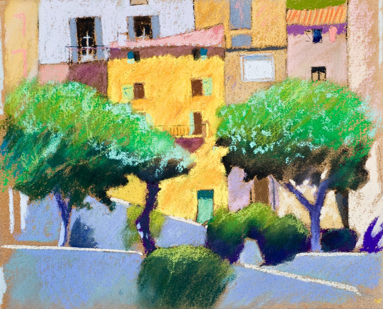 Fasady Roquebrun (pastel na papierze) autorstwa Simon Fletcher