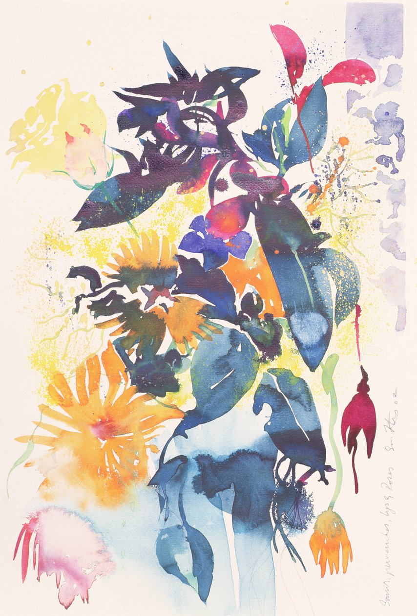 Nagietek, barwinek, lilia, róża, 2002 (akwarela) autorstwa Simon Fletcher