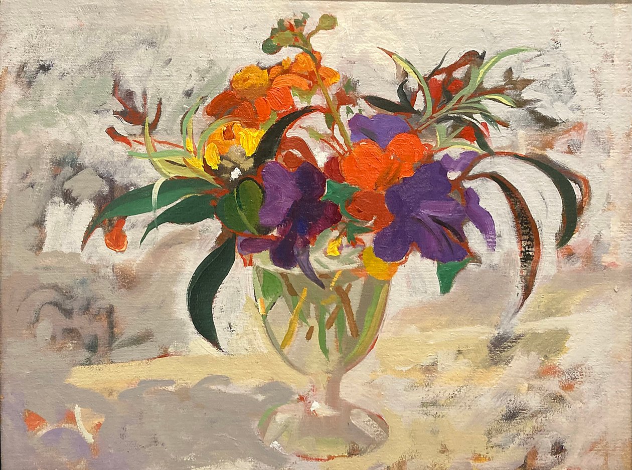 Streptocarpus i geranium (obraz olejny) autorstwa Simon Fletcher