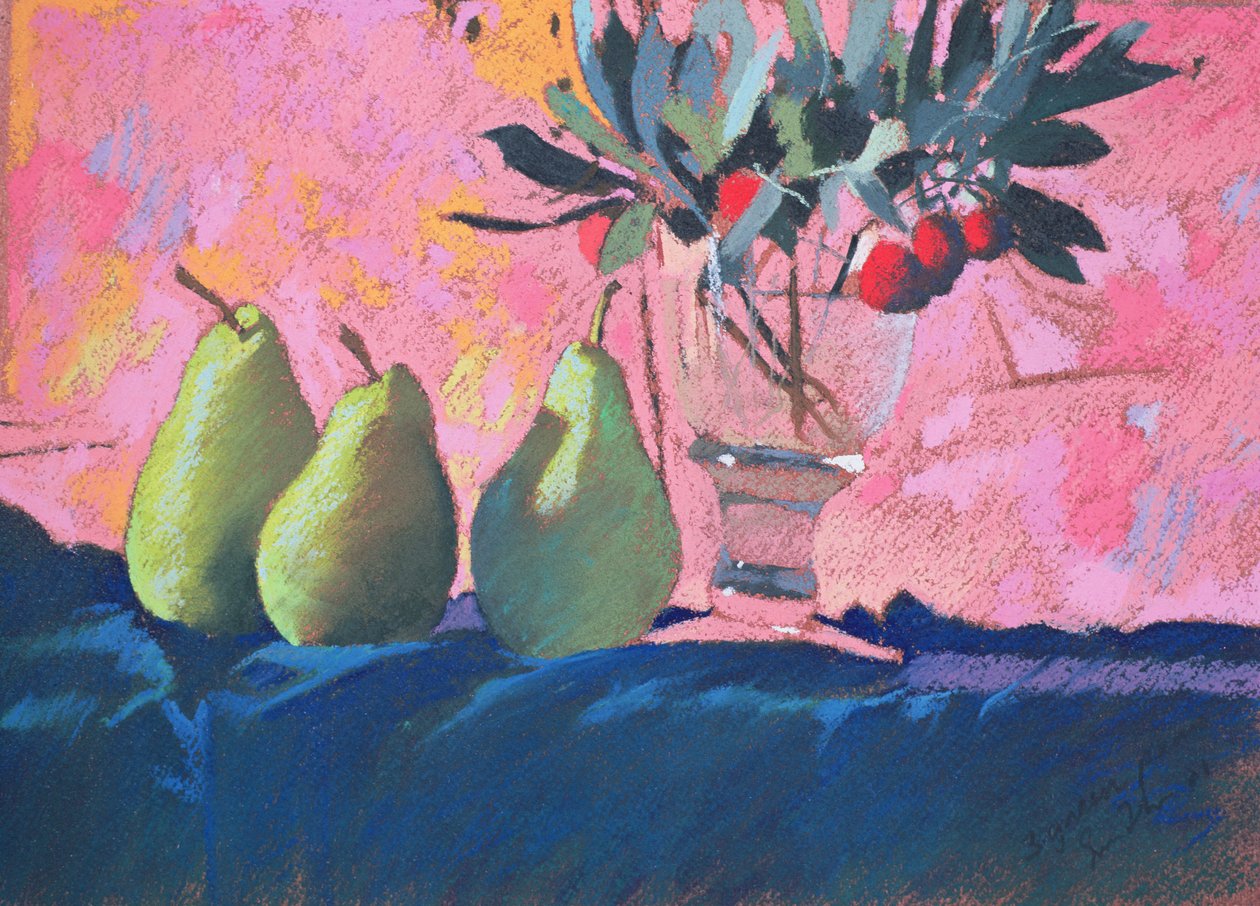 Trzy zielone gruszki, 2004 (pastel) autorstwa Simon Fletcher