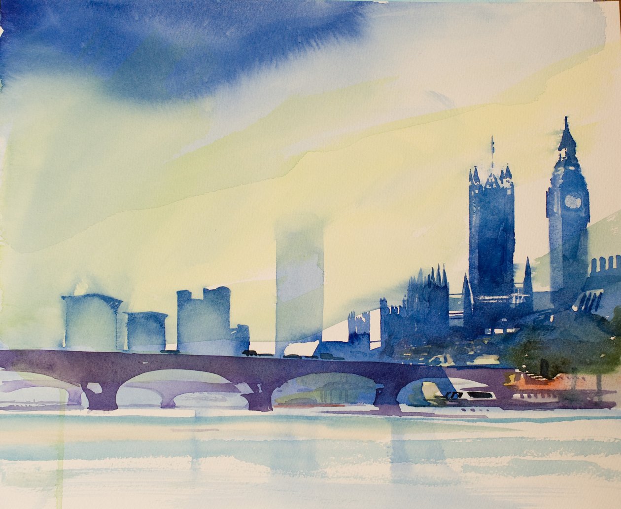 Westminster z kładki dla pieszych, 2016 (akwarela) autorstwa Simon Fletcher