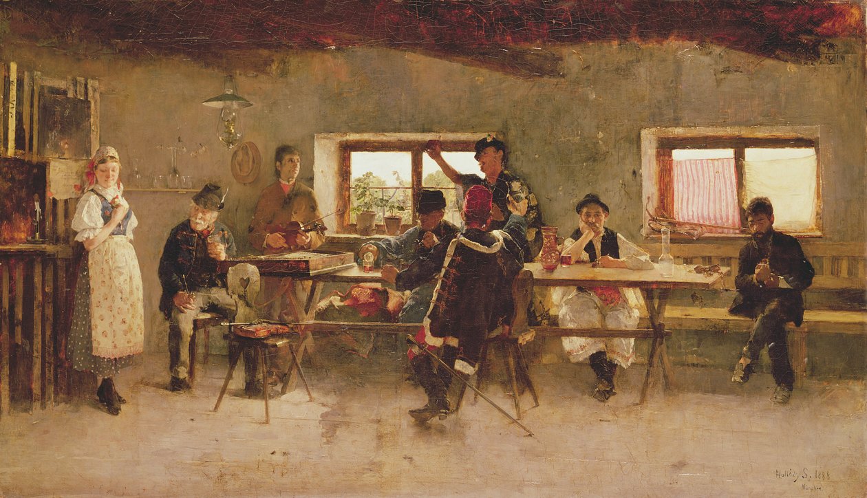 Biesiadnicy w pubie, 1888 autorstwa Simon Hollosy